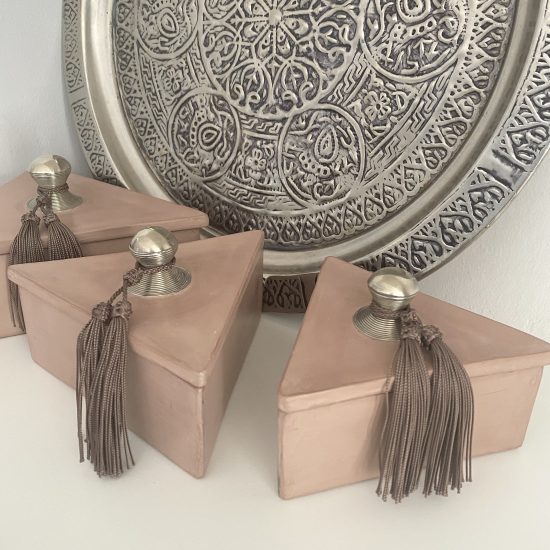 boite tadelakt triangle x3 rose sable