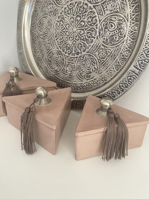 boite tadelakt triangle x3 rose sable